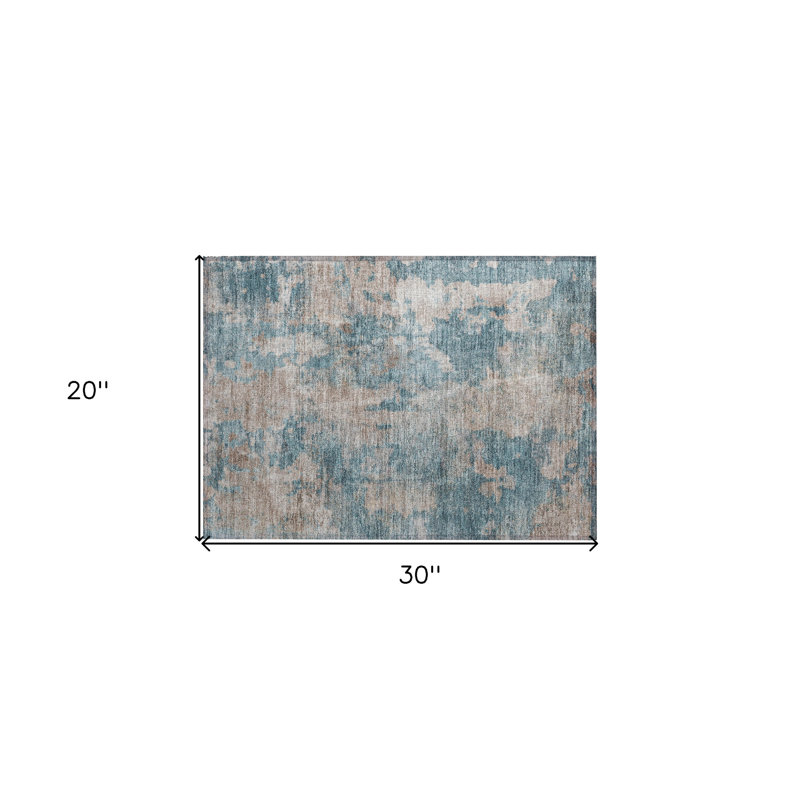 Tapis extérieur lavable antidérapant abstrait 2 pi x 3 pi, Bleu sarcelle / Taupe