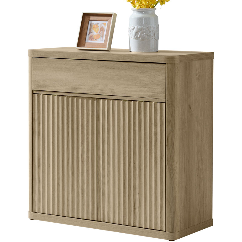 Buffet de rangement de 34,6 po de largeur avec tiroir et armoire à hauteur réglable Cesiro, Chêne naturel, 1