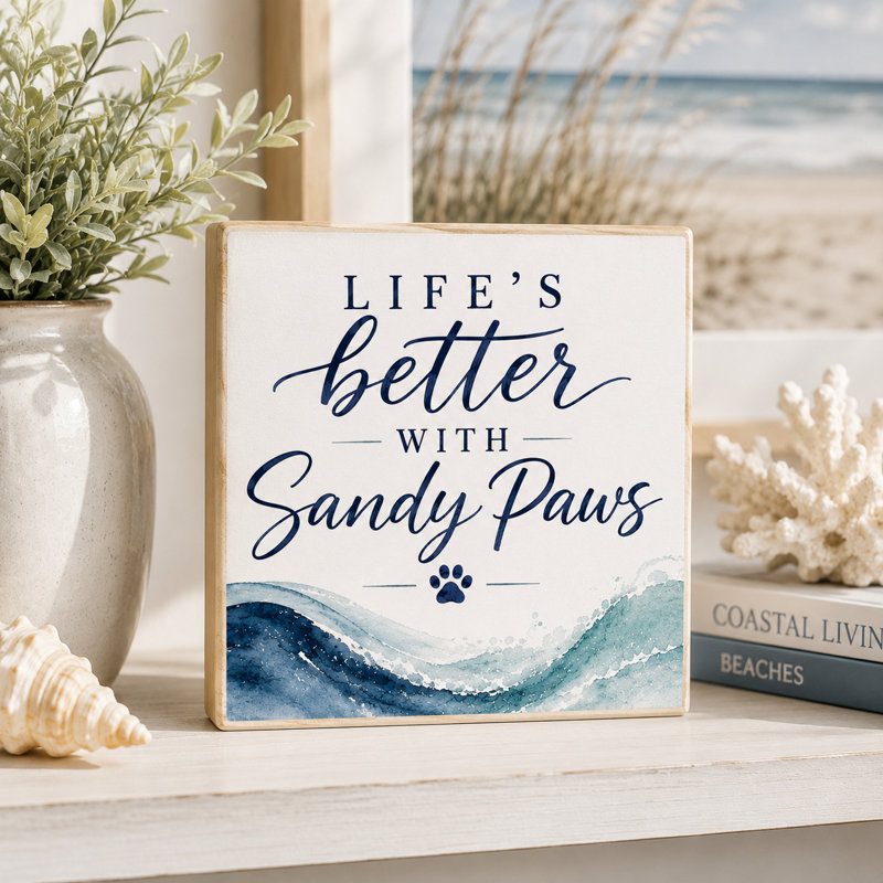 Panneau en bois « La vie est plus belle avec des pattes de plage » - Décoration pour chien de plage