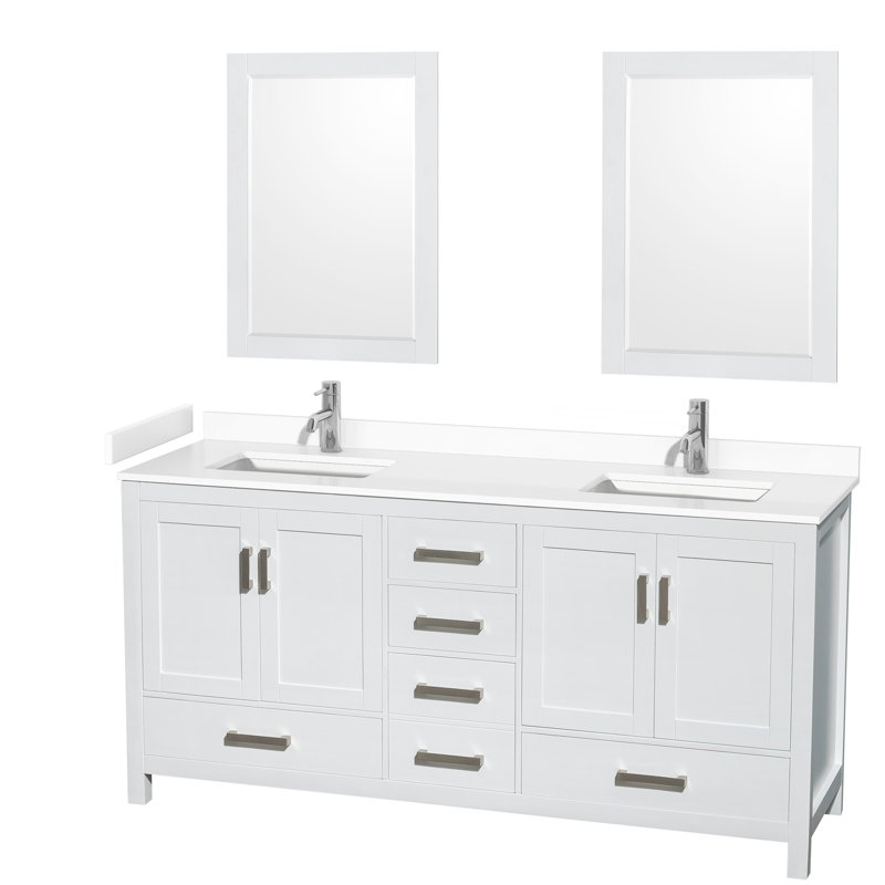 Sheffield 72" Double Bathroom Vanity Set, White, White Cultured Marble