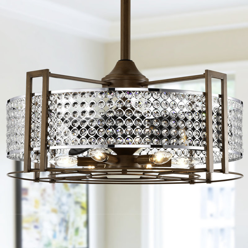 Camran 23 Inch Chrome Finish Ceiling Fan Crystal 6-Light With Remote