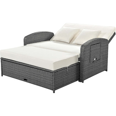 Double Chaise Lounge 2-Person Reclining Daybed With Adjustable Back And Storage Function