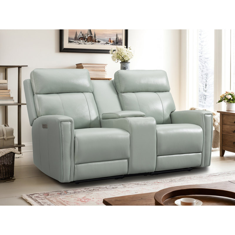 Causeuse inclinable en cuir véritable Ruddie, Cuir véritable vert