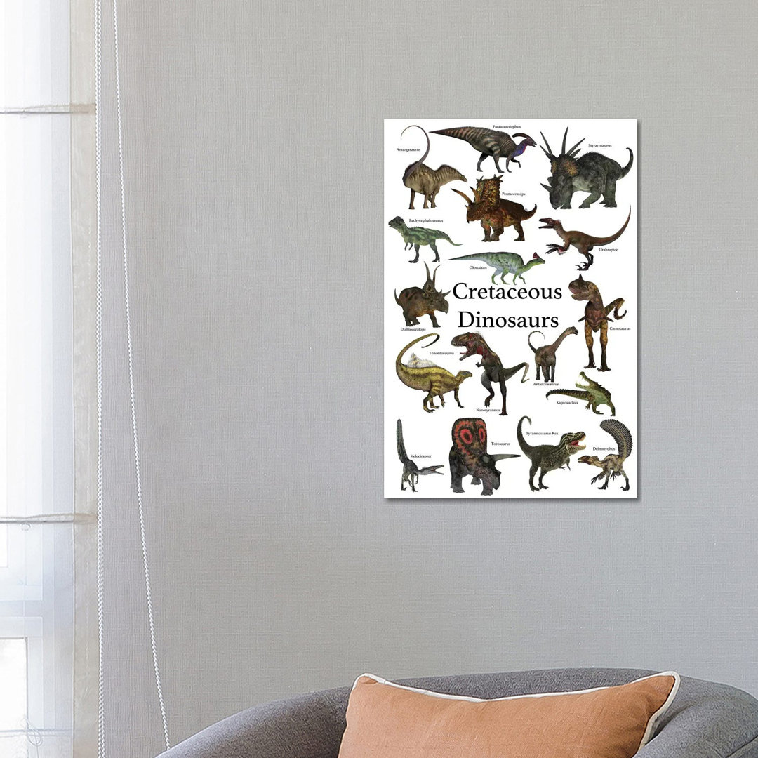Poster Of Prehistoric Dinosaurs During The Cretaceous Period by Corey Ford - Wrapped Canvas Print