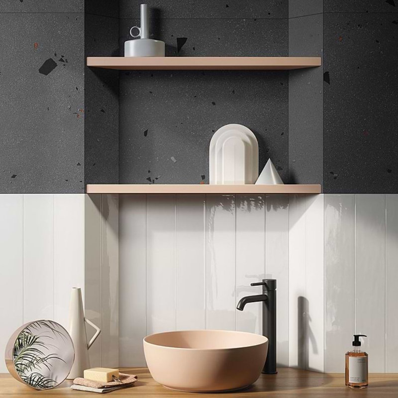 Kobe 24x48 Matte Terrazzo Look Porcelain Tile, Charcoal Gray