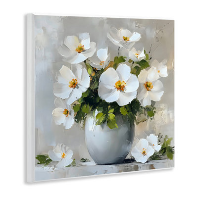 White Anemones in Silver Vase Wall Plaque, design by LSR Creative Studio