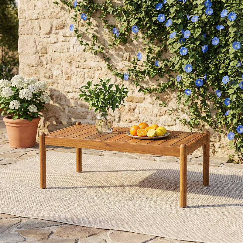 Table basse d'extérieur en bois d'acacia Haven avec plateau à lattes, Teck