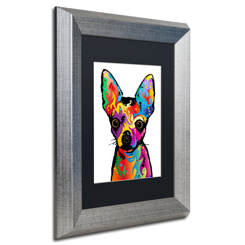 « chihuahua dog white », impression encadrée, H 14 po x l 11 po x P 0,5 po, Noir mat, Cadre argenté
