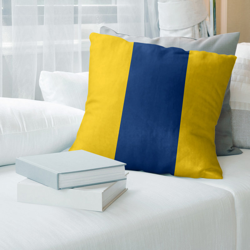 Coussin décoratif , 20 po x 20 po, Or / Bleu, Polyester sergé