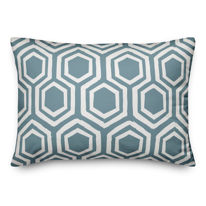 Honeycomb Geometric Throw Pillow, Sea Green/White