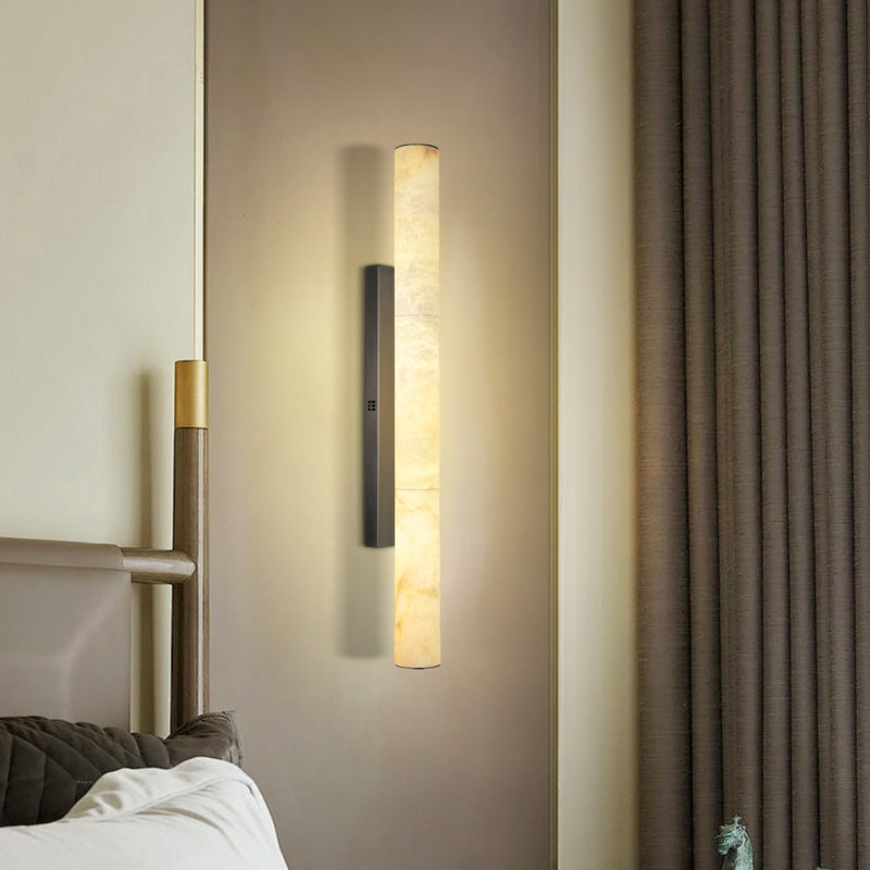 2-Light Dimmable LED Alabaster Wall Sconces (Set of 2), Dark Gray