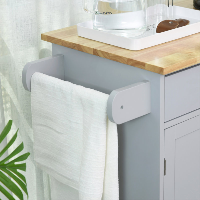 Îlot de cuisine avec chariot, tiroir, armoire de rangement et porte-serviettes, Gris