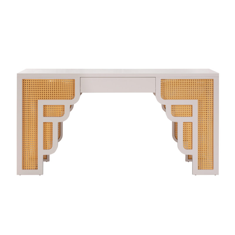 Cream and Rattan Executive Desk with Soft Close Drawer