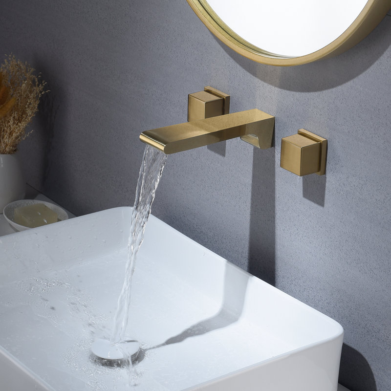 Wall Mounted Optional 2-handle Bathroom Faucet with Drain Assembly, Gold