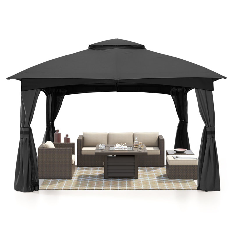 Pavillon de jardin en acier de qualité supérieure avec moustiquaire MASTERCANOPY, Gris, 11 pi x 11 pi