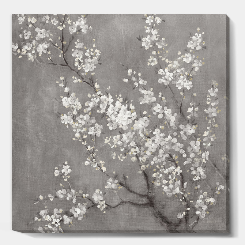 Peinture florale sur toile de fleurs de cerisier blanches - Fleurs de cerisier II, H 16 po x l 16 po x P 1 po