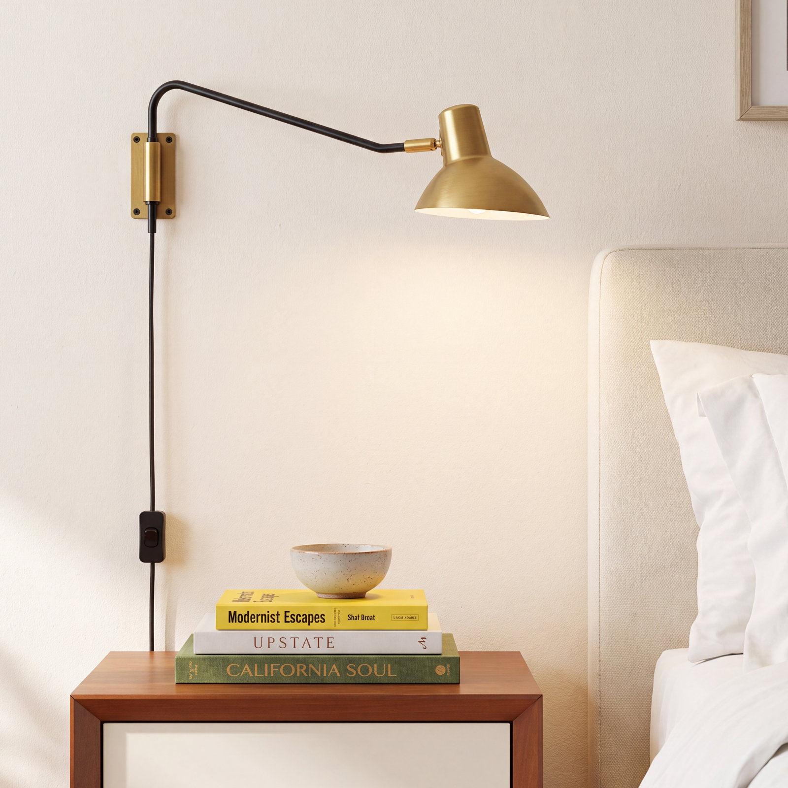 Nova of California Single Light Swing Arm Sconce, Brushed Brass