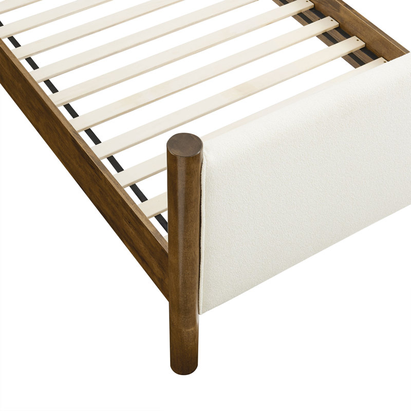 Lit plateforme tapissier Maven Boucle, Bois massif et bois manufacturé, Simple, À plumes - couleur noyer