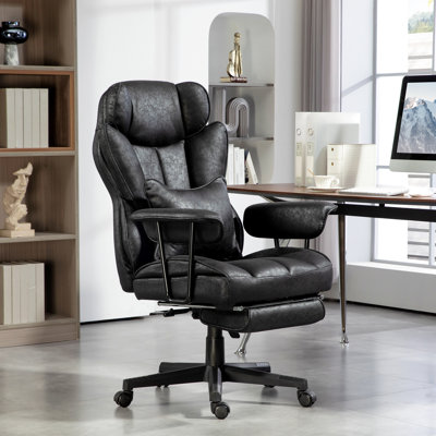 Fauteuil de bureau grande taille 181 kg, microfibre noire, soutien lombaire, inclinable, assise large avec repose-pieds, ergonomique - Thriving, Exemplar