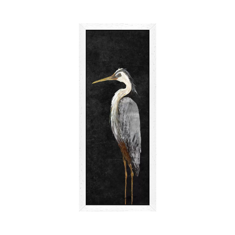 Heron On Black I by Julie Derice - Print on Canvas, White Framed, 121.92 cm H x 40.64 cm W