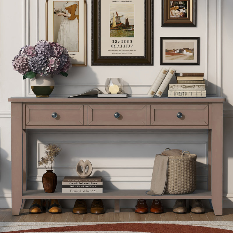 Console moderne avec trois tiroirs de rangement, Brun