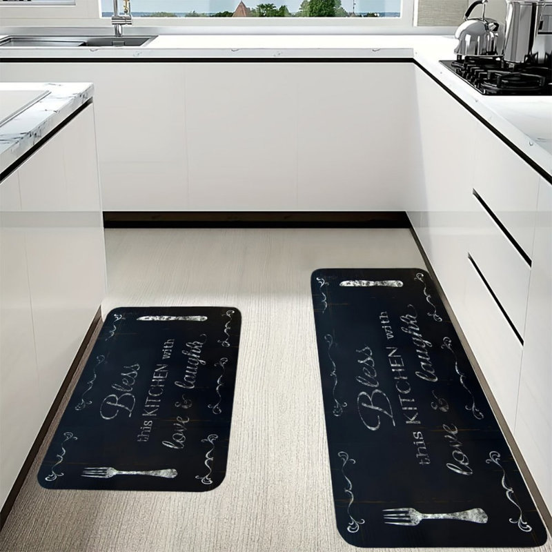 Tapis de cuisine noir, lot de 2, pour cuisine et salle à manger