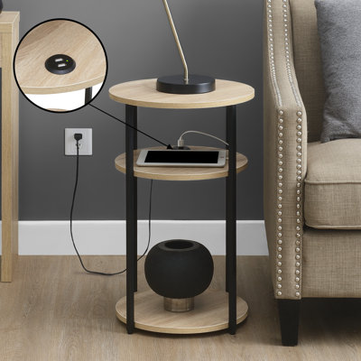 Table de bout ronde à 3 niveaux avec ports USB Ramos