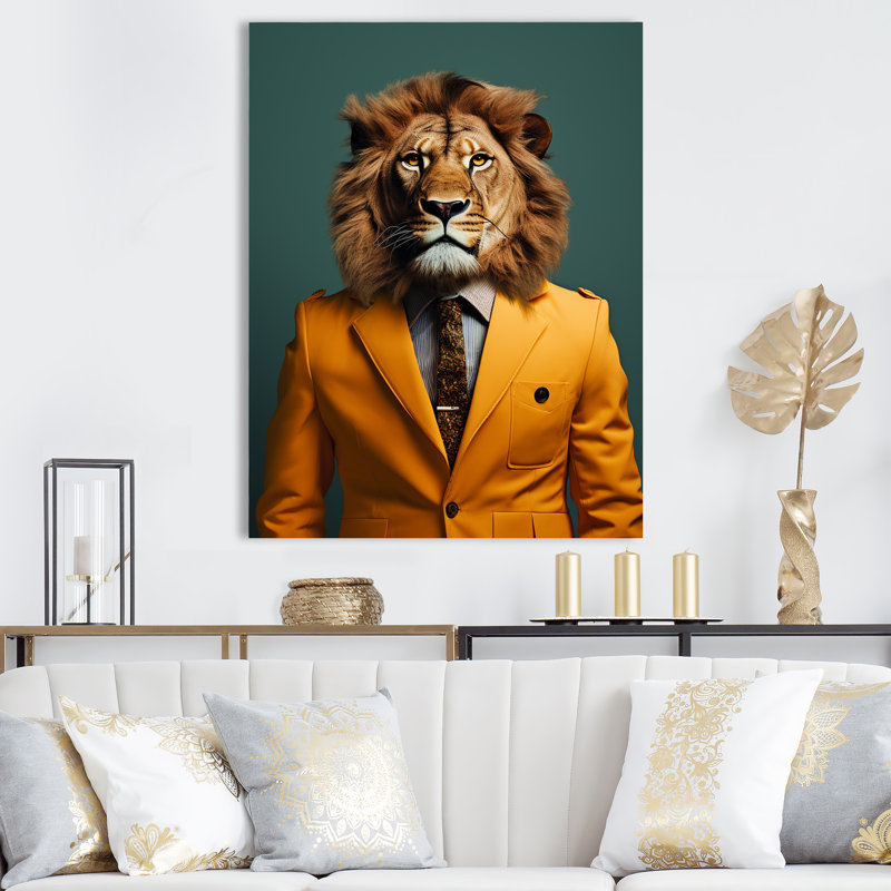 Jaune avec lion II, H 20 po x l 12 po x P 1 po, Toile tendue