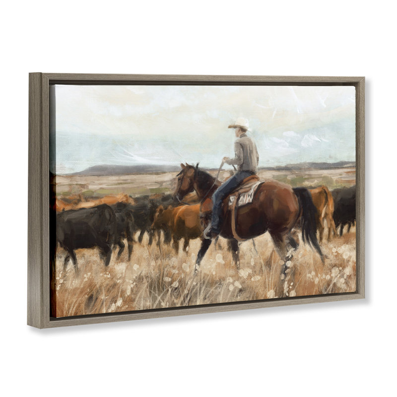 Toile flottante encadrée «Cowboy» par Nina Blue, Cadre flottant orme Montalcino, H 21 po x l 31 po