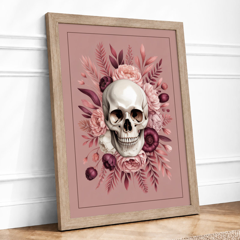 Skull in Bloom Botanical - Framed Print, A4 - 29.7 x 21.0 cm, Oak