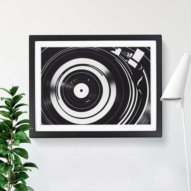 Masterful Vinyl Record Abstract - Single Picture Frame Print, Black, 46cm H x 64cm W x 2cm D