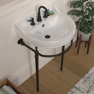 Console Whitehaus de 22 po avec cuve semi-circulaire, repose-pieds en laiton massif et porte-serviettes à l'avant