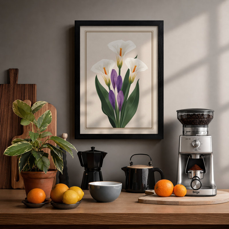 Study in Purple Botanical - Framed Print, A4 - 29.7 x 21.0 cm, Black