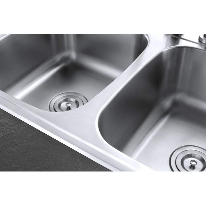 Kingston Brass Studio 33-Inch Stainless Steel Self-Rimming 4-Hole Double Bowl Drop-In Kitchen Sink