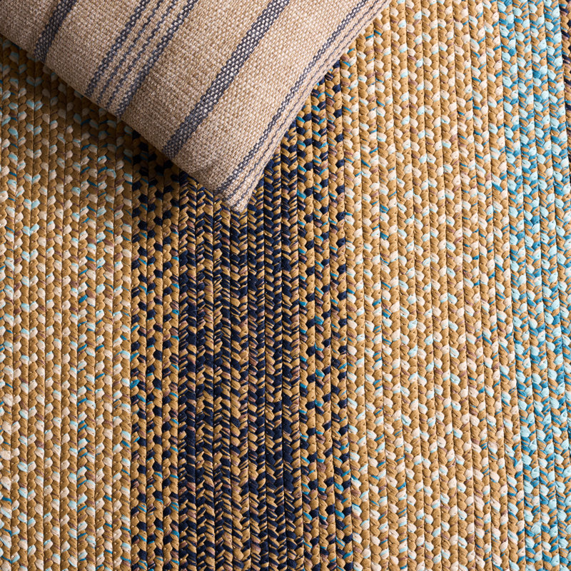 Braided Hand Woven Machine Washable Geometric Brown/Navy Indoor/Outdoor Area Rug, 6'-0" X 9'-0" Rectangle