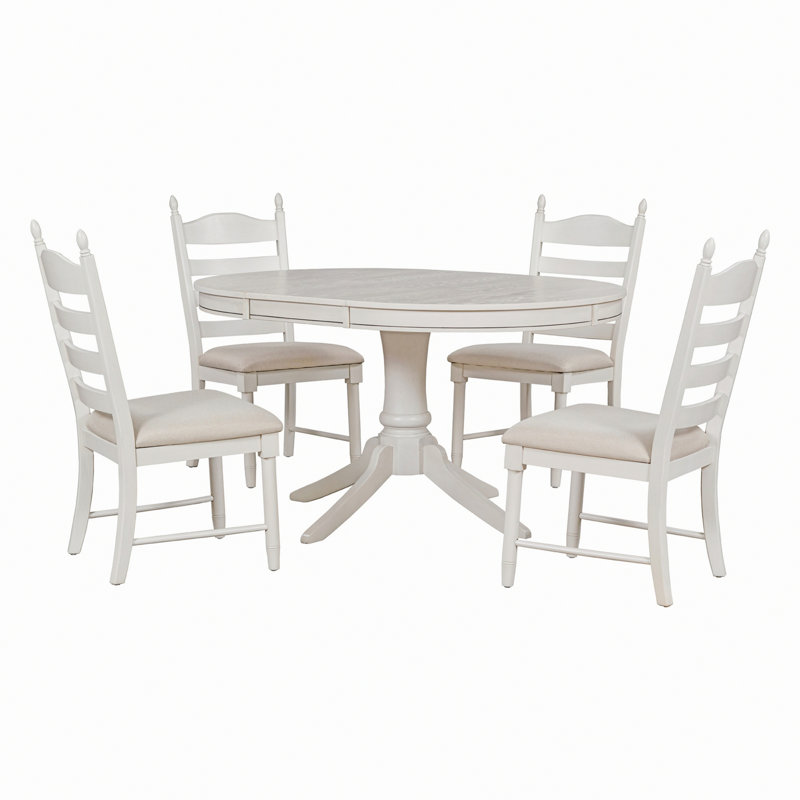 Ensemble de table de salle à manger 5 pièces, table de salle à manger extensible ronde et 4 chaises de salle à manger rembourrées