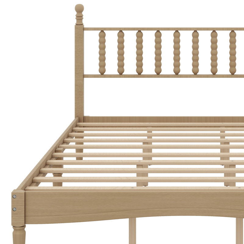 Lit plateforme en bois avec tête de lit en forme de gourde, lit plateforme de style rétro, Naturel