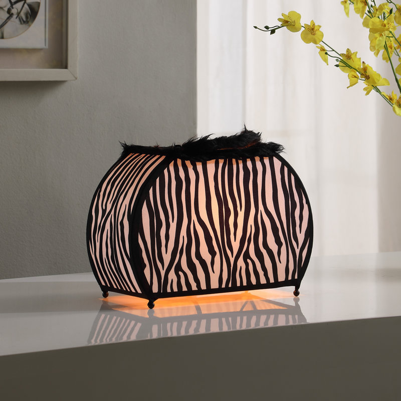 11.75" In Zebra Animal Print Purse W/ Black Faux Handle Table Lamp