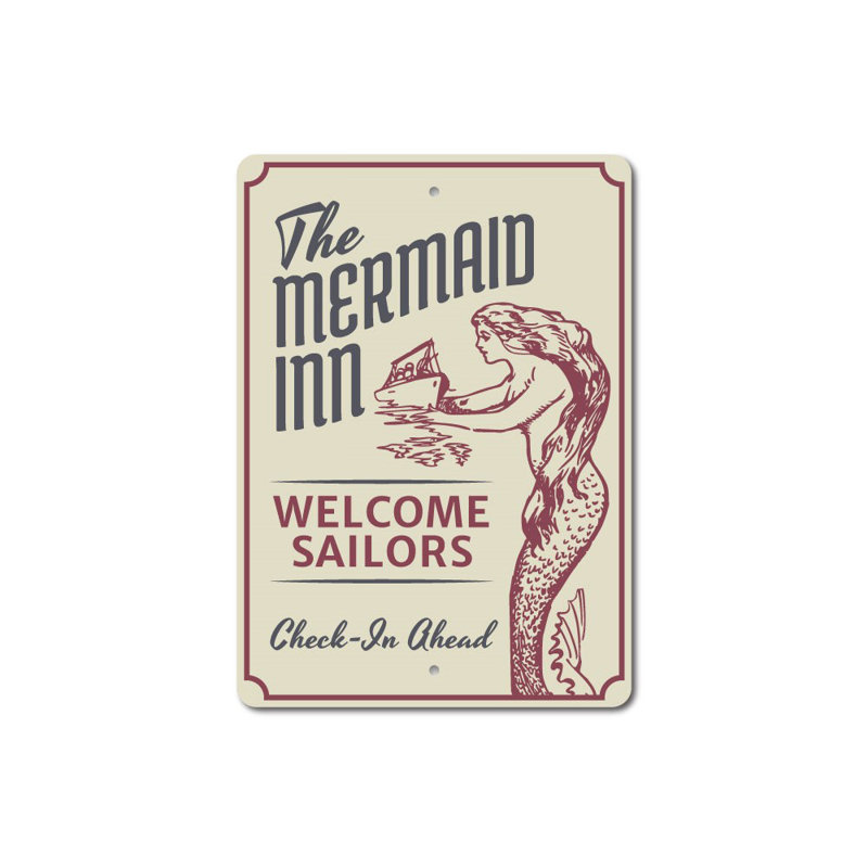 Panneau rétro en aluminium «Mermaid Inn», H 18 po x l 12 po x P 0,06 po