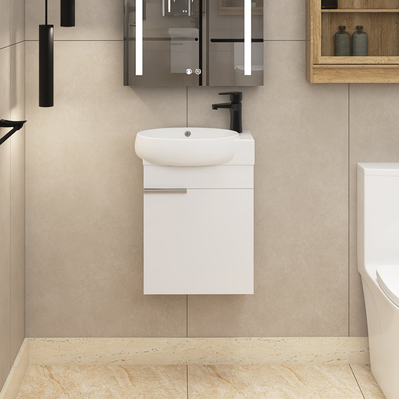 Meuble-lavabo mural simple 17 po avec comptoir en céramique 17 po