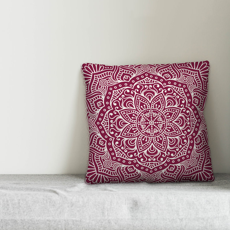 Damask Throw Pillow, 16" x 16", Dark Maroon
