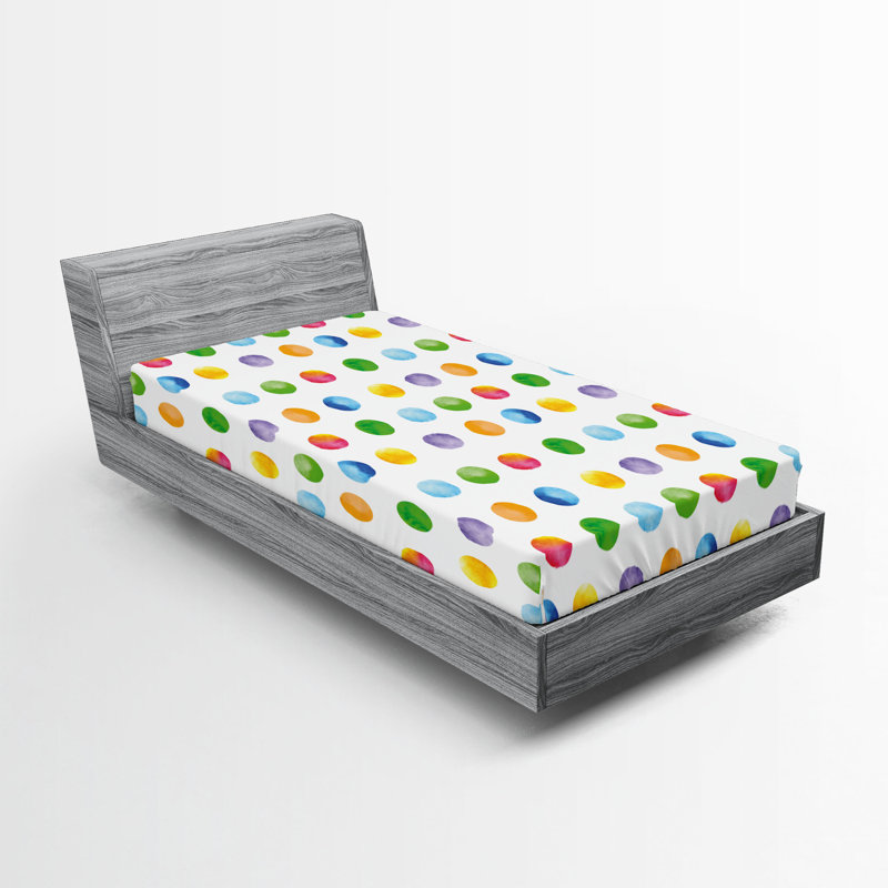 Ambesonne Fitted Sheet 2-Pack, Twin XL Fitted Sheet, Green/Yellow/Blue Polka Dots