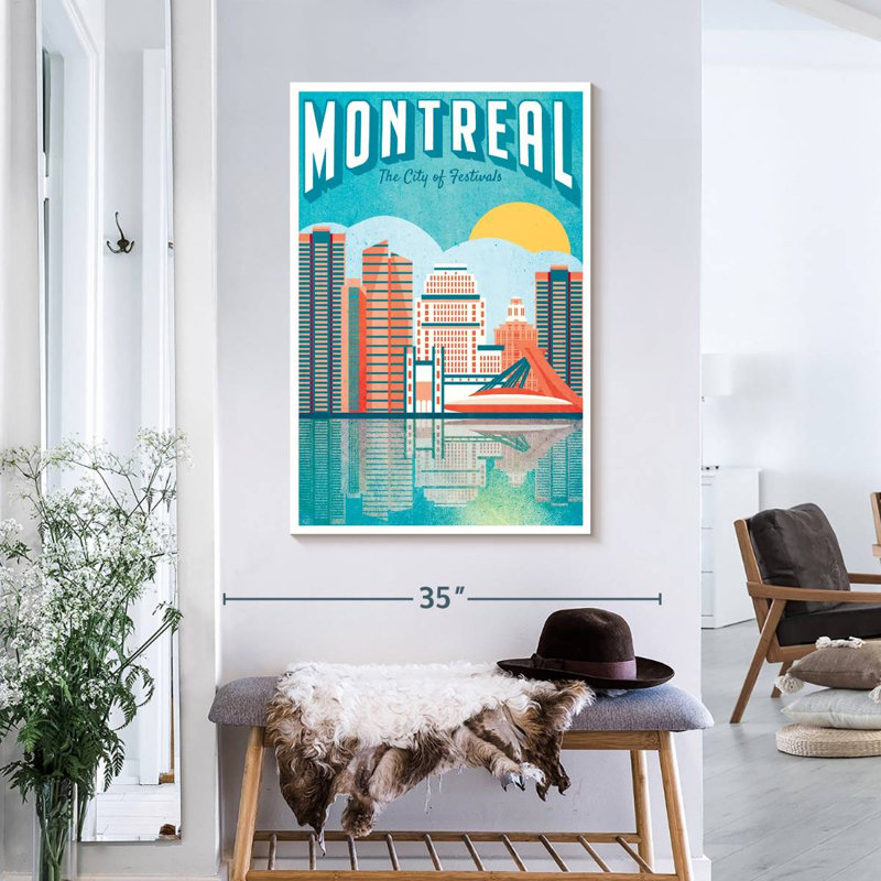Montréal, affiche rétro sur toile, H 36 po x l 24 po x P 1,25 po