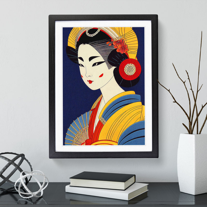 Geisha Profile No.3 - Single Picture Frame Print, Black, 64cm H x 46cm W x 2cm D
