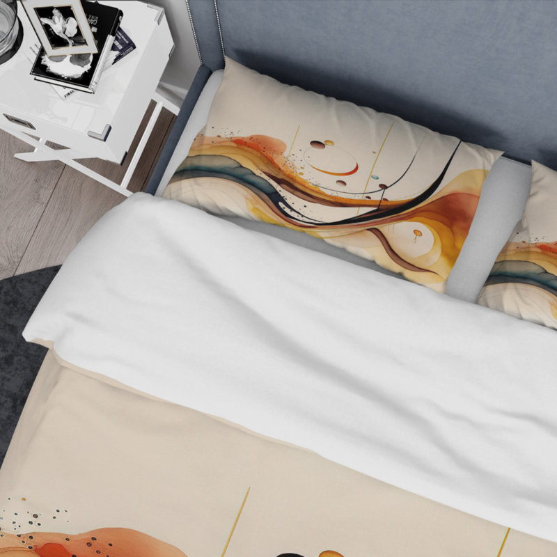 Ensemble de housse de couette en microfibre / polyester Burnt Orange Waves, Housse de couette pour très grand lit et 2 très