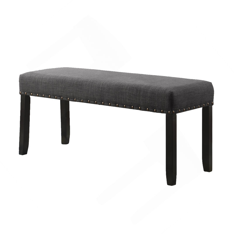 Fabric Dining Bench With Nailhead Trim, Grey, Gray