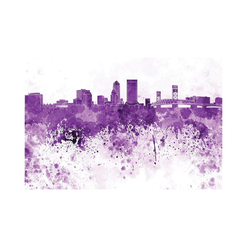 Jacksonville Skyline In Lilac by Paul Rommer - Gallery-Wrapped Canvas Giclée on Canvas, 20.32 cm H x 30.48 cm W