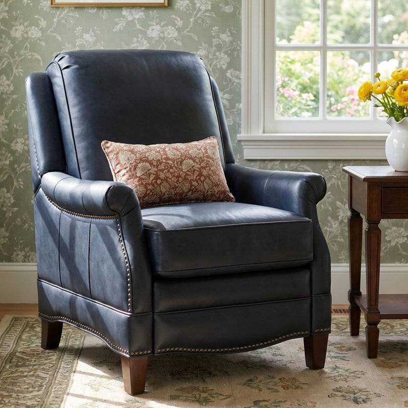 Dunlevy Recliner, Barone Navy Blue Split Grain Leather
