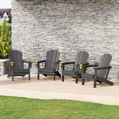 Outdoor Adirondack Chair With Cup Holder(Set Of 4)