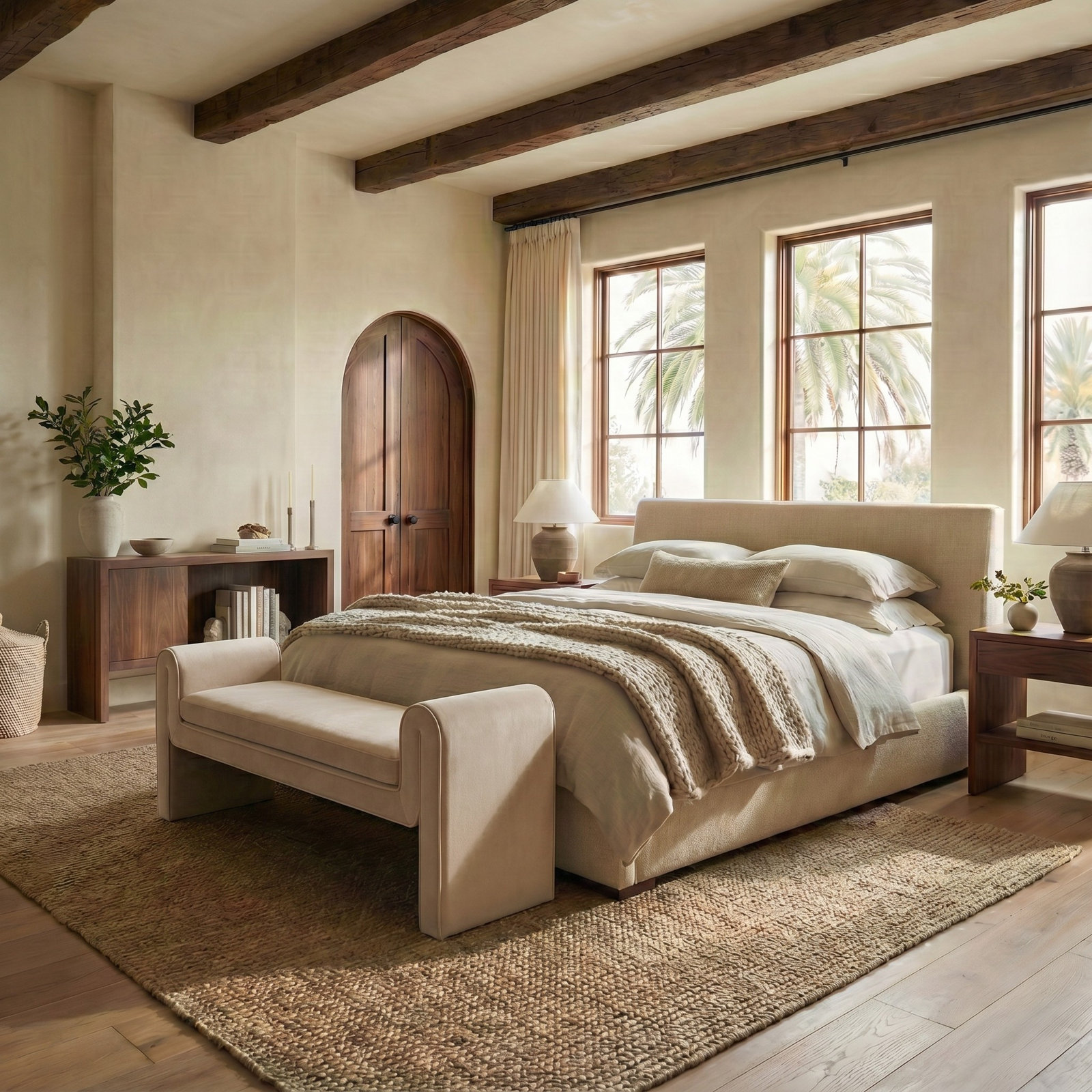 Deshai Velvet Bench, Light Brown